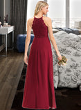 Isis A-Line Scoop Neck Floor-Length Chiffon Lace Bridesmaid Dress STKP0012918