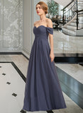 Shyla A-line Off the Shoulder Floor-Length Chiffon Bridesmaid Dress With Ruffle STKP0012924