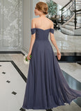 Shyla A-line Off the Shoulder Floor-Length Chiffon Bridesmaid Dress With Ruffle STKP0012924