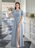 Brooklyn A-Line Floor-Length Bridesmaid Dress With Ruffle Split Front STKP0012925