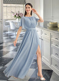 Brooklyn A-Line Floor-Length Bridesmaid Dress With Ruffle Split Front STKP0012925