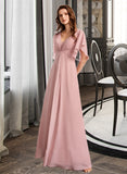 Priscilla A-Line V-neck Floor-Length Bridesmaid Dress STKP0012927