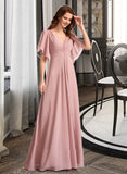 Priscilla A-Line V-neck Floor-Length Bridesmaid Dress STKP0012927