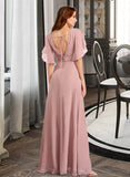 Priscilla A-Line V-neck Floor-Length Bridesmaid Dress STKP0012927