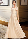 Halle A-Line Square Neckline Floor-Length Bridesmaid Dress With Cascading Ruffles STKP0012928