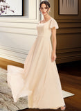 Halle A-Line Square Neckline Floor-Length Bridesmaid Dress With Cascading Ruffles STKP0012928