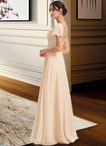 Halle A-Line Square Neckline Floor-Length Bridesmaid Dress With Cascading Ruffles STKP0012928