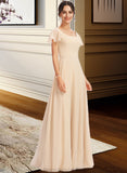 Halle A-Line Square Neckline Floor-Length Bridesmaid Dress With Cascading Ruffles STKP0012928