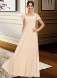 Halle A-Line Square Neckline Floor-Length Bridesmaid Dress With Cascading Ruffles STKP0012928