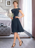 Macie A-Line Scoop Neck Knee-Length Chiffon Lace Bridesmaid Dress With Sequins Bow(s) STKP0012929