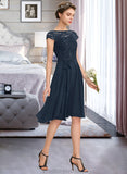 Macie A-Line Scoop Neck Knee-Length Chiffon Lace Bridesmaid Dress With Sequins Bow(s) STKP0012929