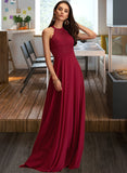 Glenda A-Line Scoop Neck Floor-Length Chiffon Bridesmaid Dress With Lace STKP0012931