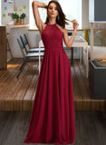 Glenda A-Line Scoop Neck Floor-Length Chiffon Bridesmaid Dress With Lace STKP0012931