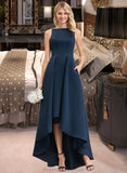 Jaslene A-Line Scoop Neck Asymmetrical Satin Bridesmaid Dress With Pockets STKP0012932