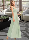 Reyna A-Line V-neck Floor-Length Chiffon Bridesmaid Dress With Ruffle Split Front STKP0012933