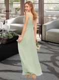 Reyna A-Line V-neck Floor-Length Chiffon Bridesmaid Dress With Ruffle Split Front STKP0012933