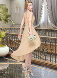 Araceli A-Line One-Shoulder Asymmetrical Chiffon Bridesmaid Dress With Ruffle Bow(s) Cascading Ruffles STKP0012937