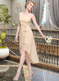 Araceli A-Line One-Shoulder Asymmetrical Chiffon Bridesmaid Dress With Ruffle Bow(s) Cascading Ruffles STKP0012937