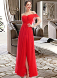 Harley A-Line Off-the-Shoulder Floor-Length Bridesmaid Dress With Ruffle Split Front STKP0012938