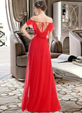 Harley A-Line Off-the-Shoulder Floor-Length Bridesmaid Dress With Ruffle Split Front STKP0012938