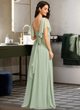 Nylah A-Line V-neck Floor-Length Bridesmaid Dress With Ruffle STKP0012940