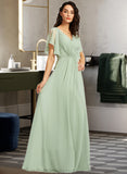 Nylah A-Line V-neck Floor-Length Bridesmaid Dress With Ruffle STKP0012940