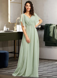 Nylah A-Line V-neck Floor-Length Bridesmaid Dress With Ruffle STKP0012940