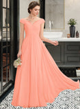 Arianna A-Line Off-the-Shoulder Floor-Length Chiffon Bridesmaid Dress With Ruffle Lace STKP0012941