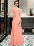 Arianna A-Line Off-the-Shoulder Floor-Length Chiffon Bridesmaid Dress With Ruffle Lace STKP0012941