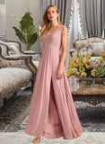 Sophia A-Line V-neck Floor-Length Bridesmaid Dress With Split Front Pockets STKP0012943