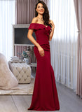 Genevieve Sheath/Column Off-the-Shoulder Floor-Length Chiffon Bridesmaid Dress With Split Front Cascading Ruffles STKP0012944