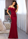 Genevieve Sheath/Column Off-the-Shoulder Floor-Length Chiffon Bridesmaid Dress With Split Front Cascading Ruffles STKP0012944