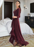 Gracelyn A-Line V-neck Asymmetrical Bridesmaid Dress With Ruffle Split Front STKP0012945