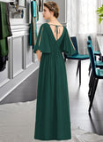 Nancy A-Line V-neck Floor-Length Chiffon Bridesmaid Dress With Ruffle Bow(s) Split Front STKP0012948