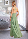 Savanna A-Line V-neck Floor-Length Bridesmaid Dress With Beading Sequins STKP0012950