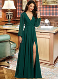 Melina A-Line V-neck Floor-Length Bridesmaid Dress With Split Front STKP0012953