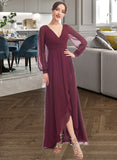 Alina A-Line V-neck Asymmetrical Bridesmaid Dress With Ruffle STKP0012954