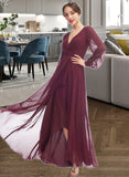 Alina A-Line V-neck Asymmetrical Bridesmaid Dress With Ruffle STKP0012954