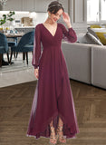 Alina A-Line V-neck Asymmetrical Bridesmaid Dress With Ruffle STKP0012954