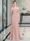 Gia Trumpet/Mermaid Off the Shoulder Court Train Chiffon Lace Bridesmaid Dress With Sequins STKP0012955