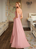 Kate A-Line V-neck Floor-Length Bridesmaid Dress With Split Front STKP0012959