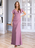 Grace Sheath/Column V-neck Floor-Length Bridesmaid Dress With Ruffle STKP0012960