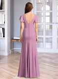 Grace Sheath/Column V-neck Floor-Length Bridesmaid Dress With Ruffle STKP0012960