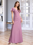 Grace Sheath/Column V-neck Floor-Length Bridesmaid Dress With Ruffle STKP0012960