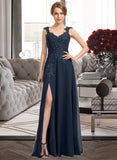 Isabell A-Line Sweetheart Floor-Length Chiffon Lace Bridesmaid Dress With Beading Split Front STKP0012963