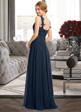 Isabell A-Line Sweetheart Floor-Length Chiffon Lace Bridesmaid Dress With Beading Split Front STKP0012963