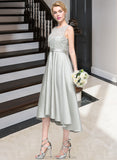 Brittany A-Line Scoop Neck Asymmetrical Satin Bridesmaid Dress STKP0012965