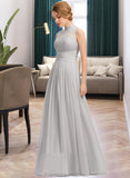 Alessandra A-line High Neck Floor-Length Chiffon Lace Bridesmaid Dress With Ruffle STKP0012966