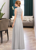 Alessandra A-line High Neck Floor-Length Chiffon Lace Bridesmaid Dress With Ruffle STKP0012966