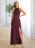 Phoebe A-Line High Neck Floor-Length Bridesmaid Dress With Split Front STKP0012968